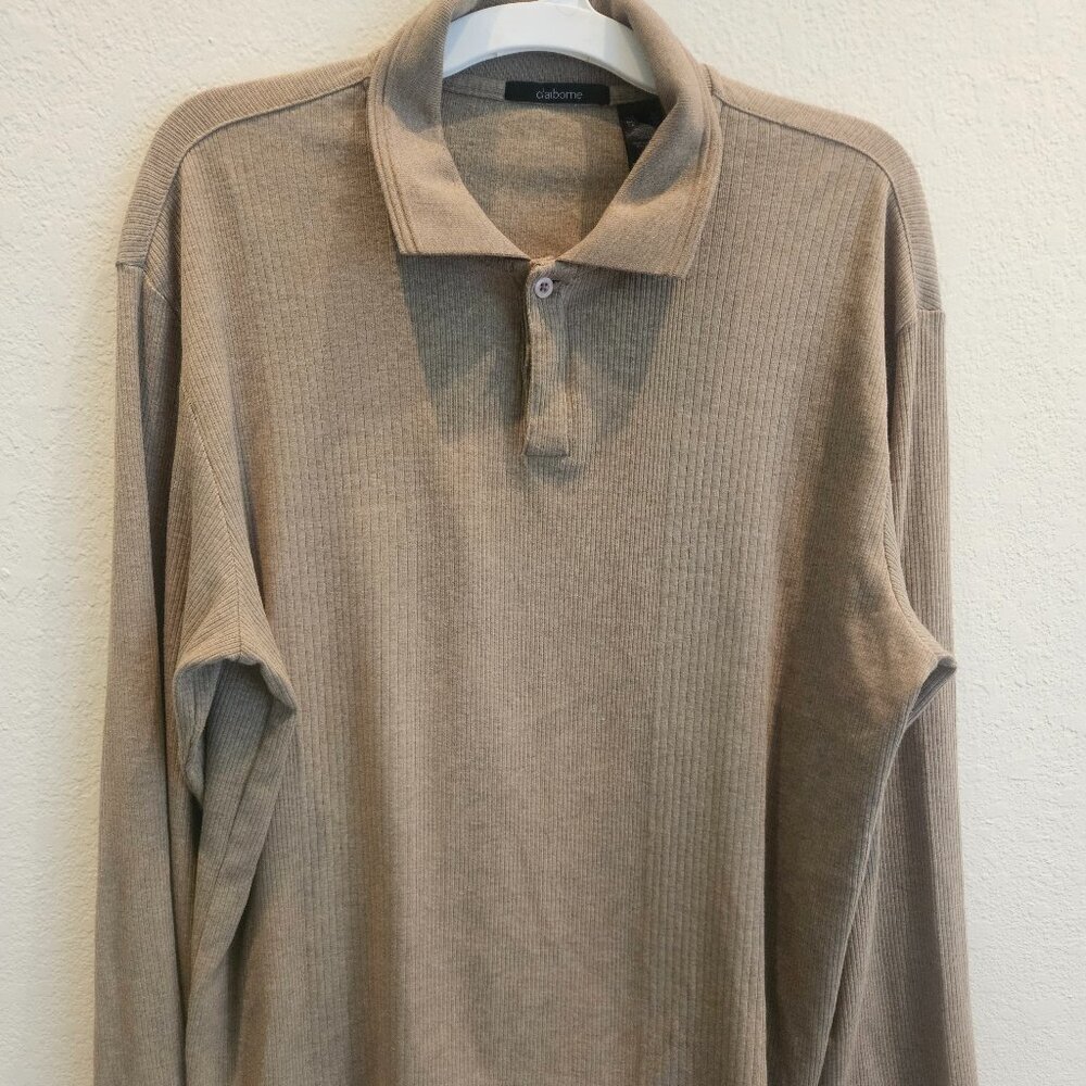 Men's Claiborne Long Sleeve Warm Collored Henley Pullover Camel Shirt Ribbed,XL